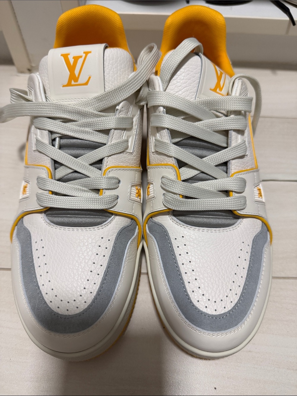 Louis Vuitton White, Gray & Yellow Low-Top Sneakers